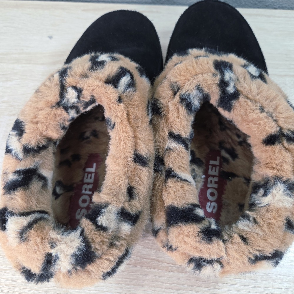 Sorel Leopard Sherpa Slipper Shoes Women's 7 Black Suede Indoor Outdoor House... - Picture 5 of 6